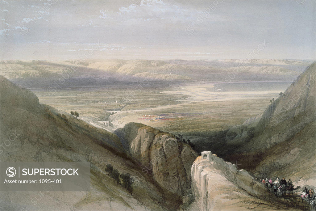Stock Photo: 1095-401 Descent To The Valley Of Jordan From: "Roberts Views Of The Holy Land" 1839 David Roberts (1796-1864 Scottish) Newberry Library, Chicago, Illinois, USA