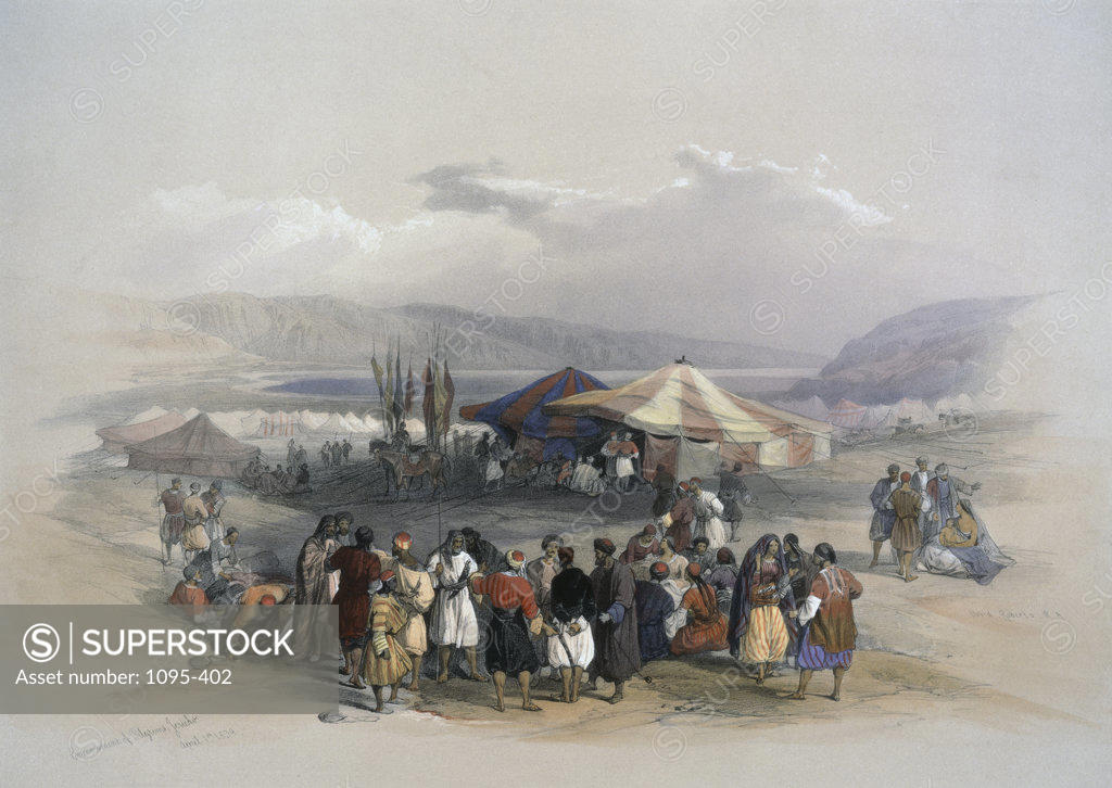 Stock Photo: 1095-402 Encampment Of Pilgrims At Jericho From: "Roberts Views Of The Holy Land" 1839 David Roberts (1796-1864 Scottish) Newberry Library, Chicago, Illinois, USA