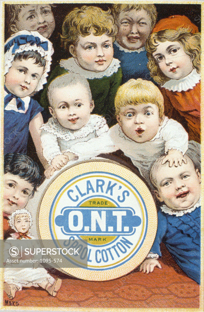 Stock Photo: 1095-574 Clark's Spool Cotton,  Trade Cards,  USA,  Illinois,  Chicago,  Newberry Library,  19th Century
