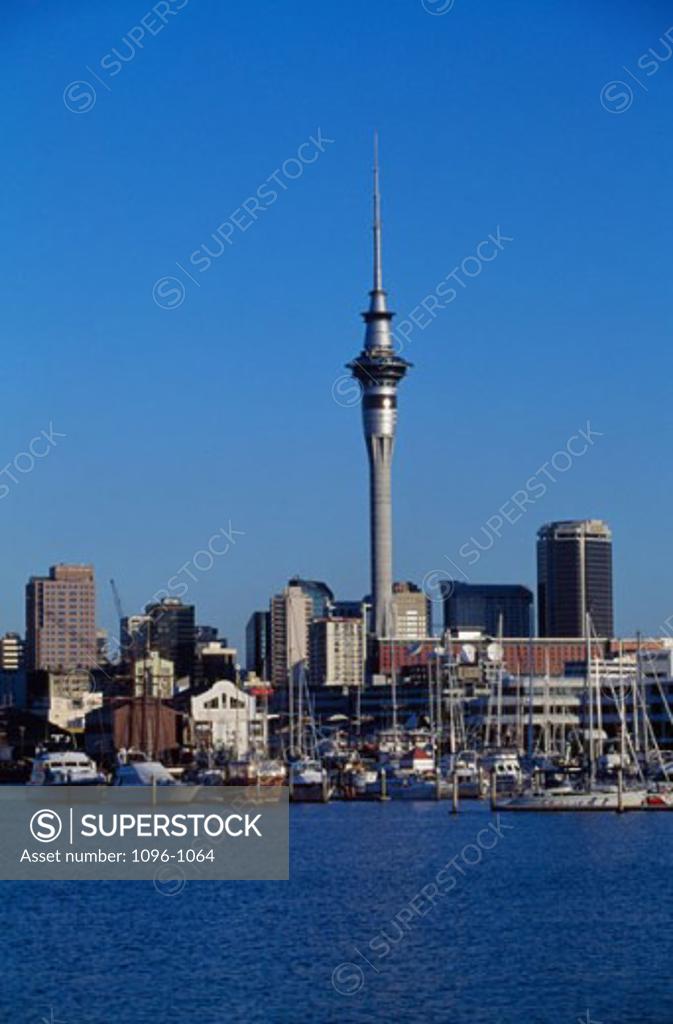 Stock Photo: 1096-1064 Skyscrapers on the waterfront, Sky Tower, Auckland, New Zealand