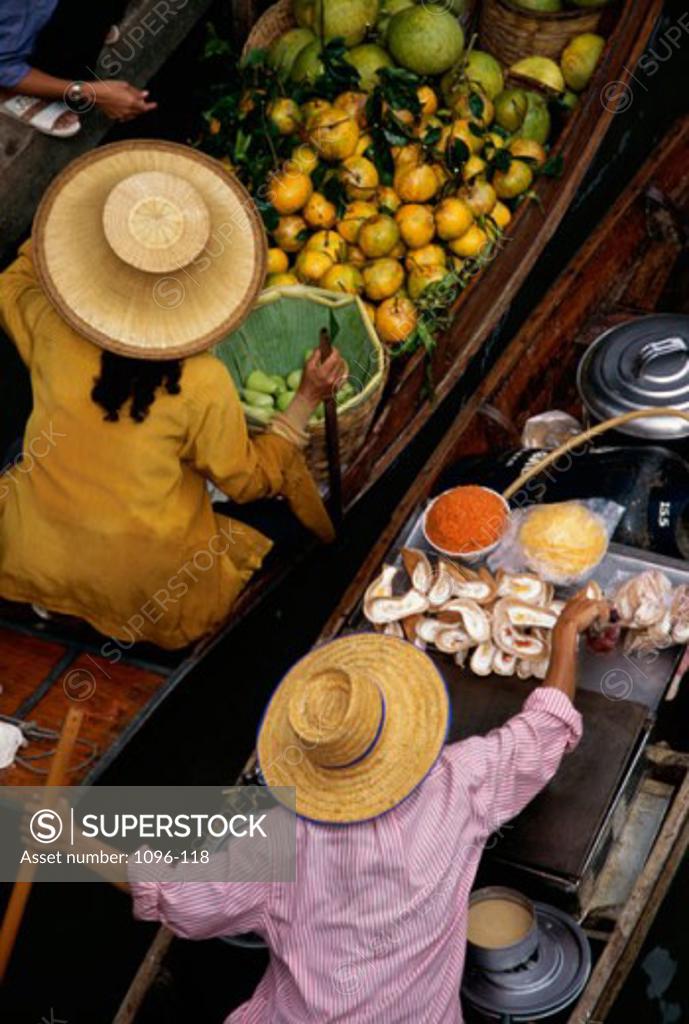 Stock Photo: 1096-118 High angle view of market vendors in a market, Floating Market, Bangkok, Thailand