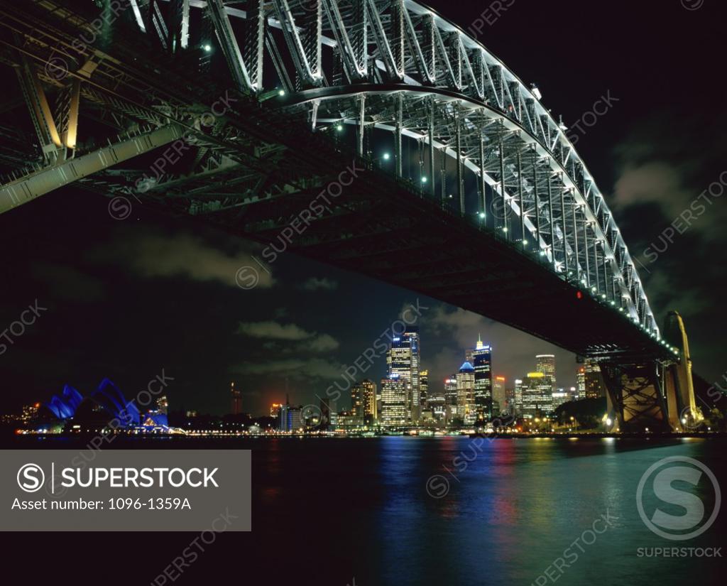 Stock Photo: 1096-1359A Sydney Harbor Bridge lit up at night, Sydney, Australia