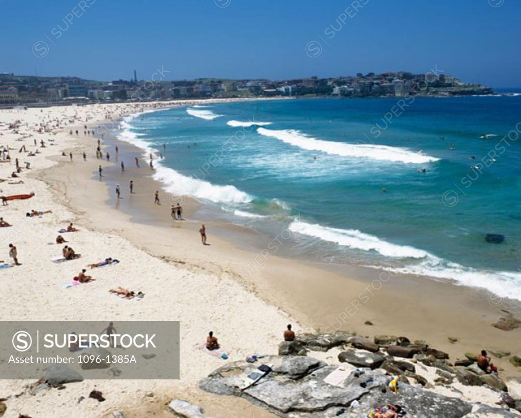 Stock Photo: 1096-1385A High angle view of tourists on the beach, Sydney, New South Wales, Australia