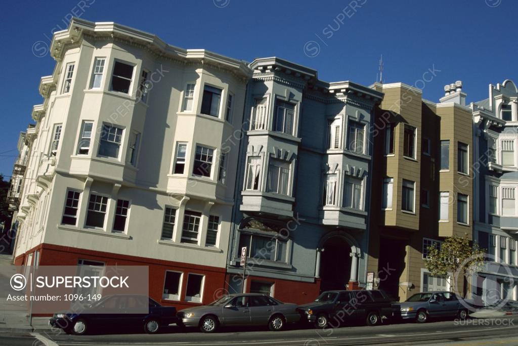 Stock Photo: 1096-149 Cars parked along buildings, California Street, San Francisco, California, USA
