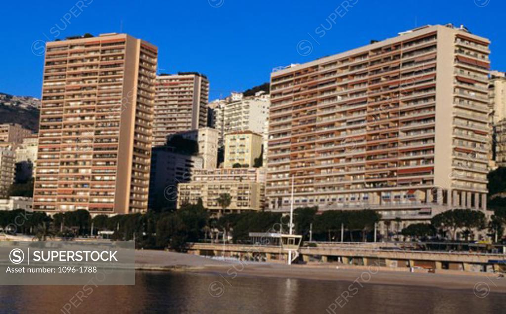 Stock Photo: 1096-1788 Low angle view of buildings on the waterfront, Monte Carlo, Monaco