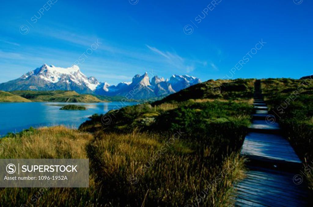 Stock Photo: 1096-1952A Snow covered mountain, Torres del Paine National Park, Chile
