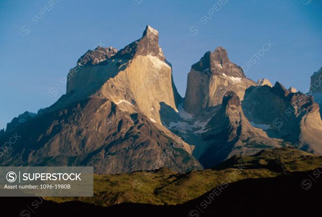 Stock Photo: 1096-1980B Snow covered mountain, Torres del Paine National Park, Chile