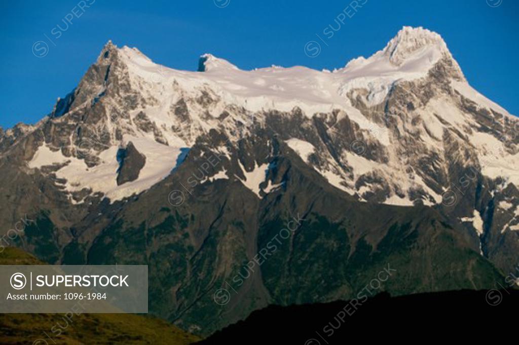 Stock Photo: 1096-1984 Snow covered mountain, Torres del Paine National Park, Chile