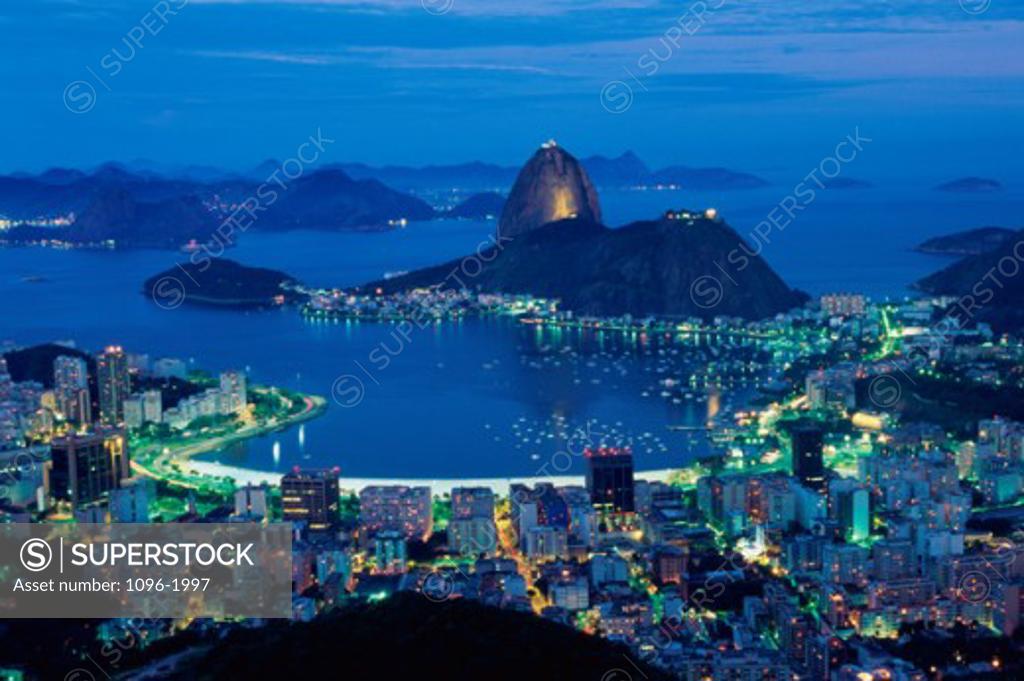 Stock Photo: 1096-1997 Aerial view of Sugarloaf Mountain, Rio de Janeiro, Brazil