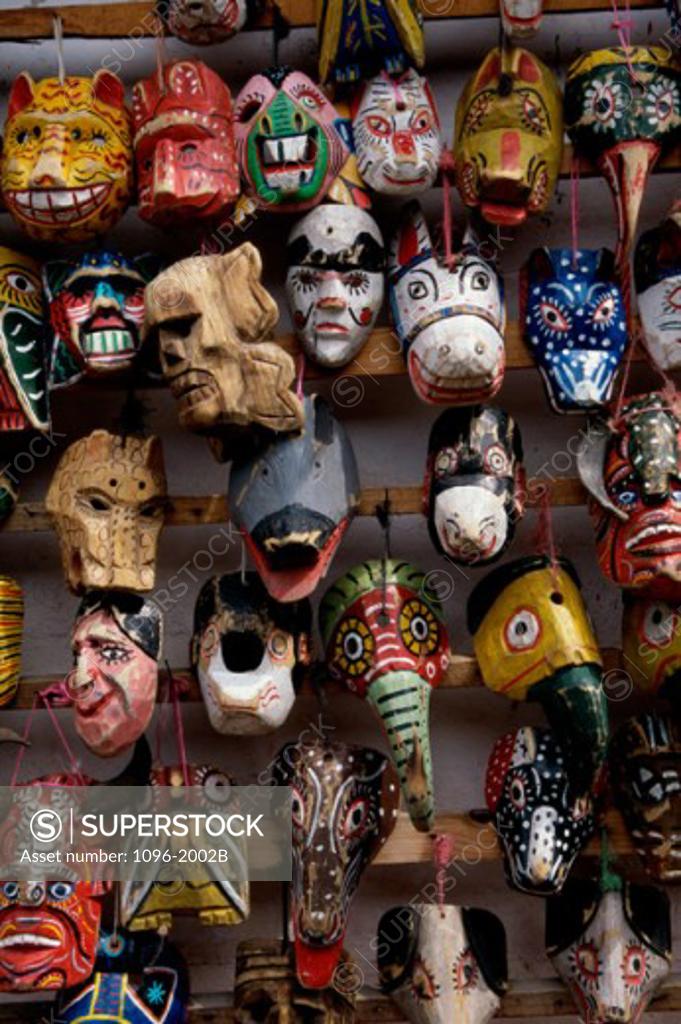 Stock Photo: 1096-2002B Masks in a market stall, Guatemala