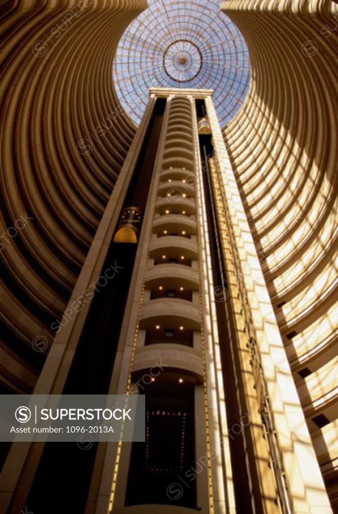 Stock Photo: 1096-2013A Low angle view of an elevator shaft inside a building, Santiago, Chile