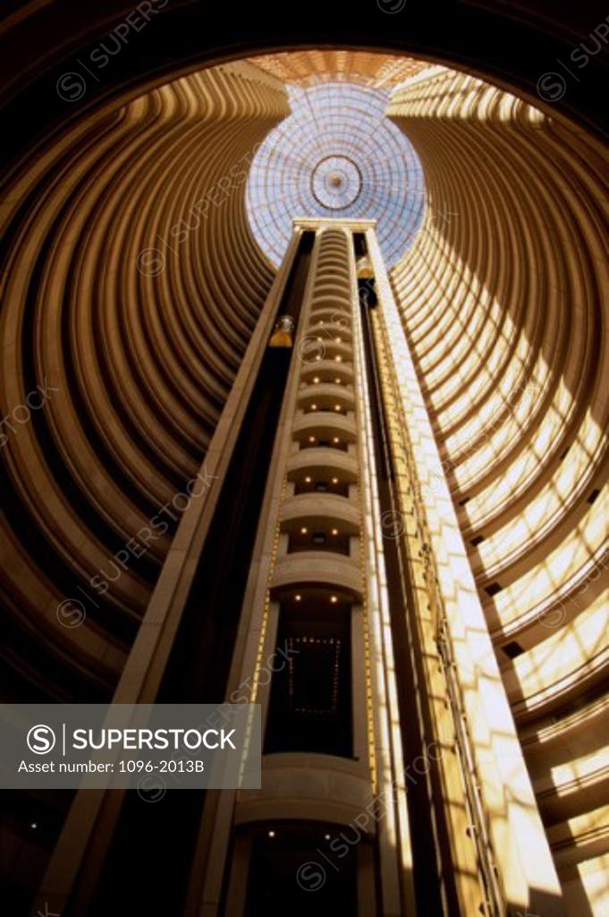 Stock Photo: 1096-2013B Low angle view of an elevator shaft inside a building, Santiago, Chile