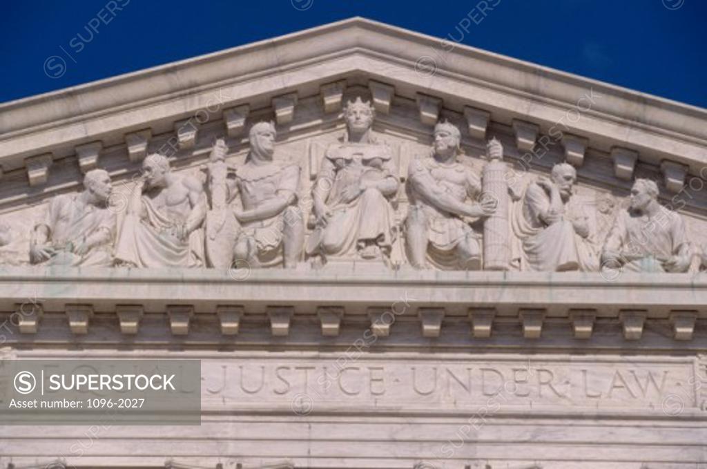 Stock Photo: 1096-2027 Pedimental frieze on the U.S. Supreme Court building, Washington, D.C., USA