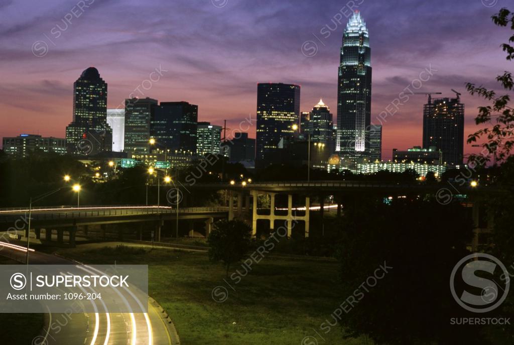 Stock Photo: 1096-204 Buildings lit up at night, Charlotte, North Carolina, USA