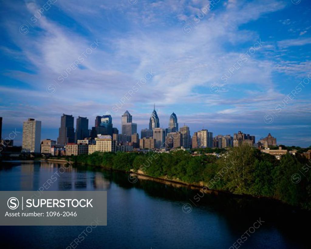Stock Photo: 1096-2046 City skyline by the water, Philadelphia, Pennsylvania, USA