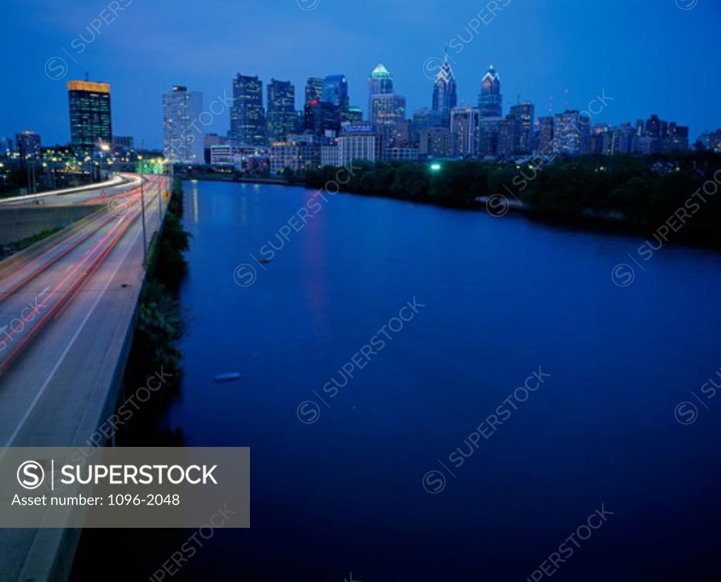 Stock Photo: 1096-2048 City skyline by the water, Philadelphia, Pennsylvania, USA