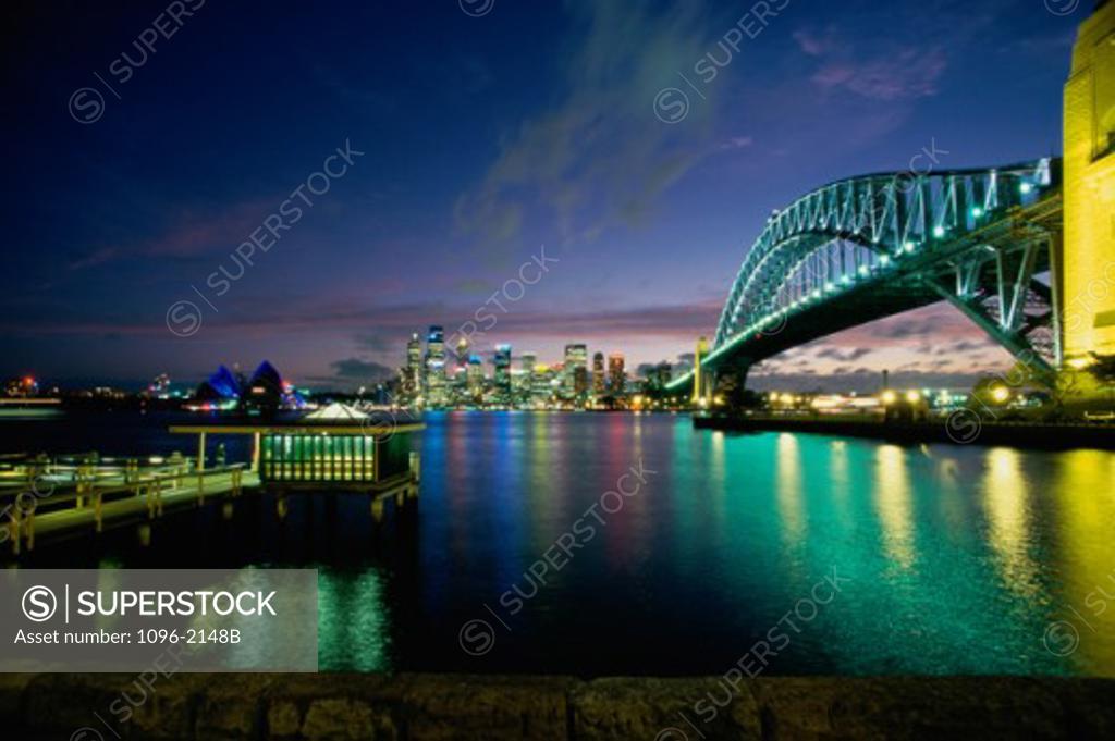 Stock Photo: 1096-2148B Sydney Harbor Bridge at dusk, Sydney, Australia