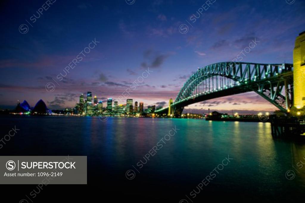 Stock Photo: 1096-2149 Sydney Harbor Bridge at dusk, Sydney, Australia