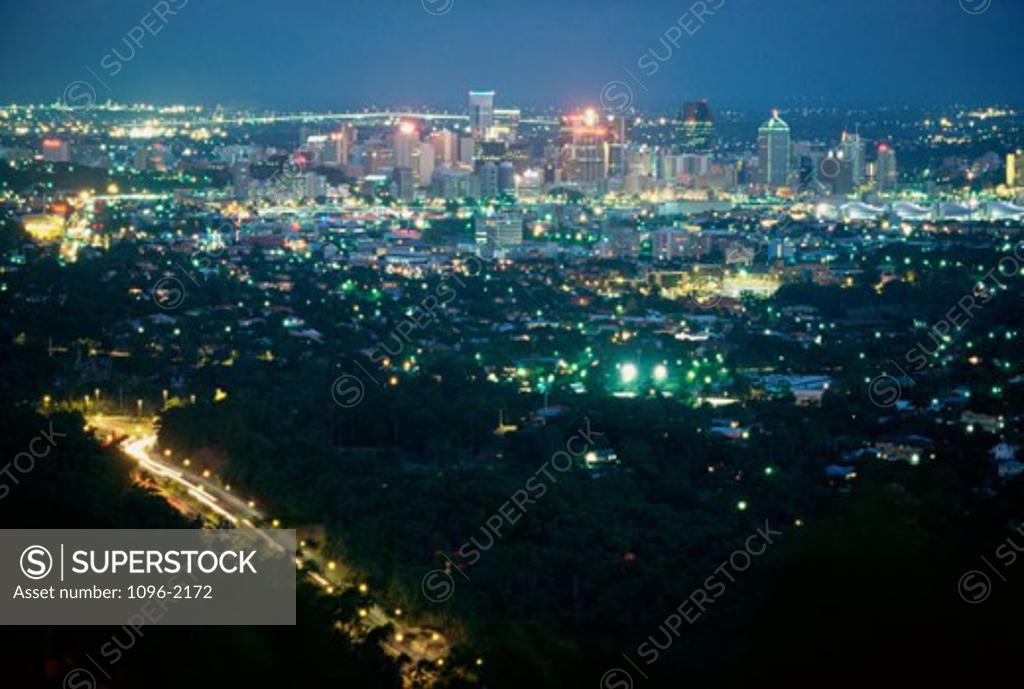 Stock Photo: 1096-2172 City lit up at night, Brisbane, Australia