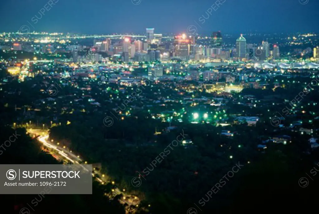 City lit up at night, Brisbane, Australia