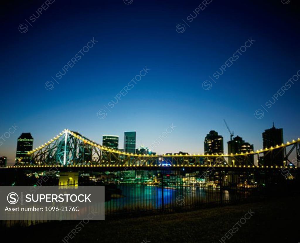 Stock Photo: 1096-2176C Illuminated bridge at dusk, Brisbane, Australia