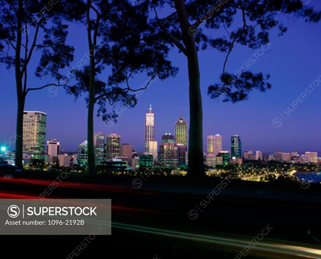 Stock Photo: 1096-2192B Skyscrapers lit up at night, Perth, Australia
