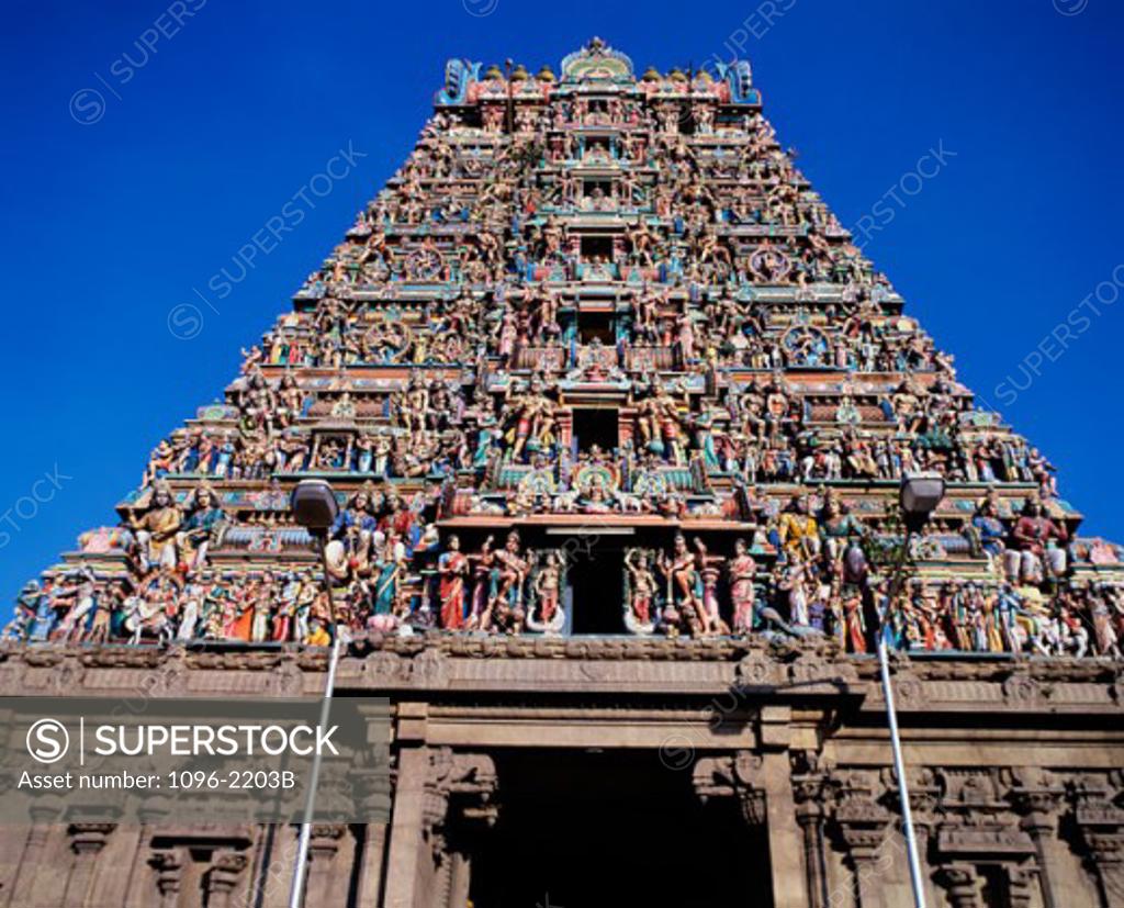 Stock Photo: 1096-2203B Carving on Sri Meenakshi Hindu Temple, Chennai, Tamil Nadu, India