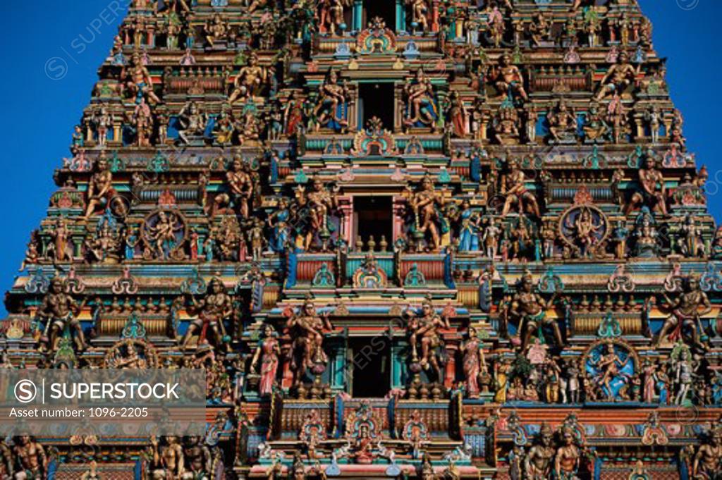 Stock Photo: 1096-2205 Carvings on a temple, Sri Meenakshi Hindu Temple, Chennai, Tamil Nadu, India