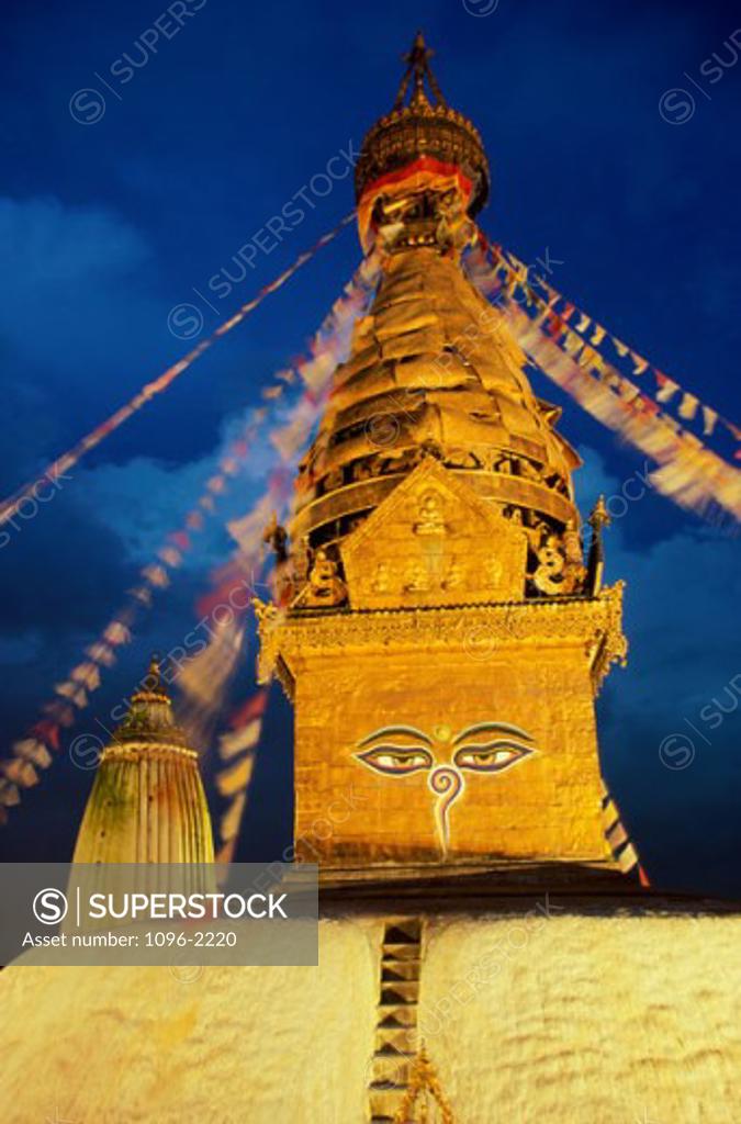 Stock Photo: 1096-2220 Low angle view of the Swayambhunath Stupa, Kathmandu, Nepal