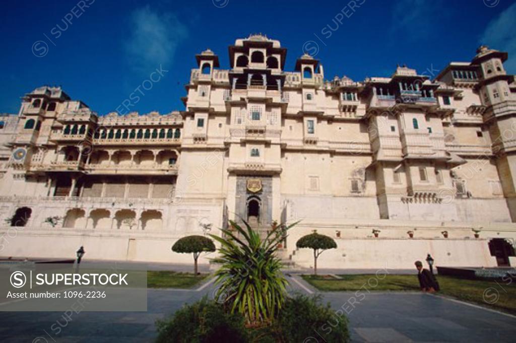 Stock Photo: 1096-2236 Low angle view of the City Palace, Udaipur, Rajasthan, India