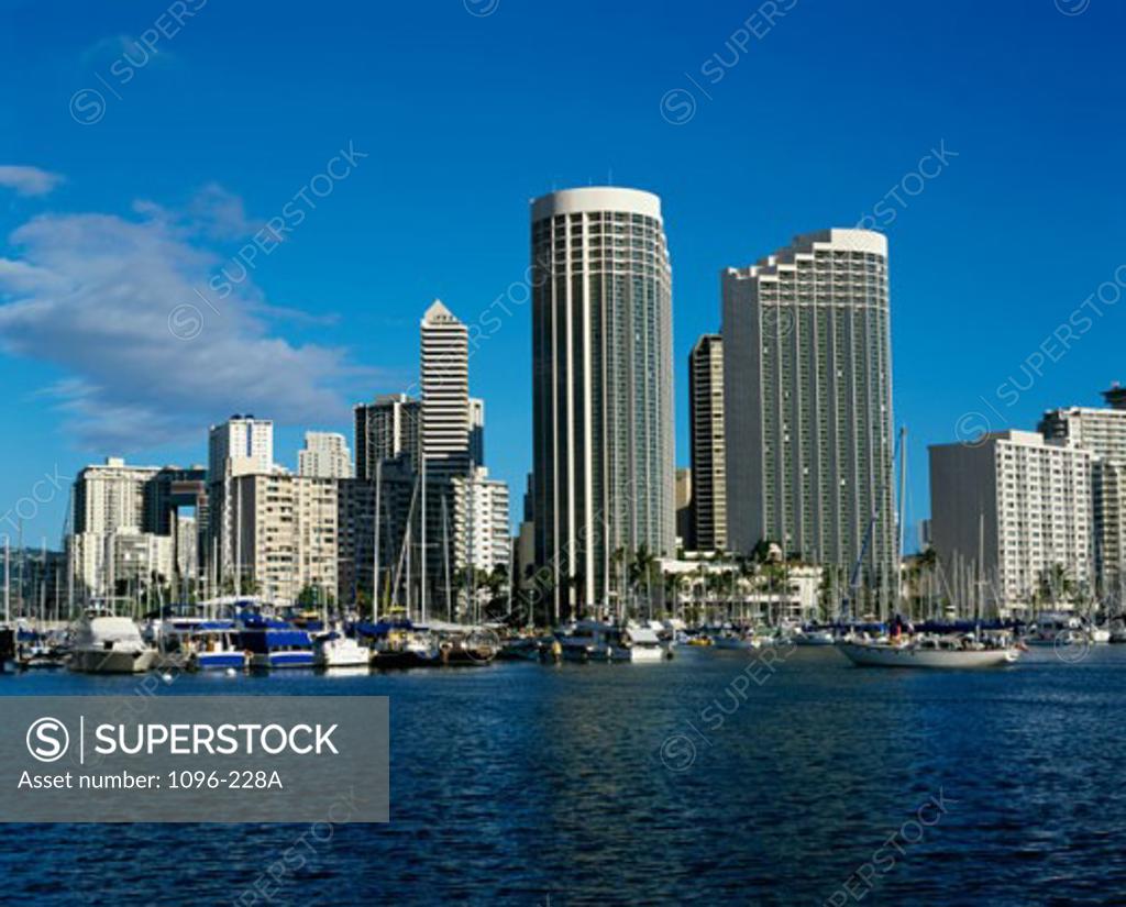 Stock Photo: 1096-228A Buildings on the waterfront, Honolulu, Oahu, Hawaii, USA