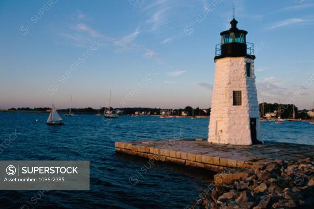 Stock Photo: 1096-2385 Goat Island Light Newport Rhode Island USA