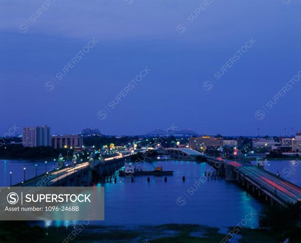 Stock Photo: 1096-2468B Bridge lit up at night, Charleston, South Carolina, USA