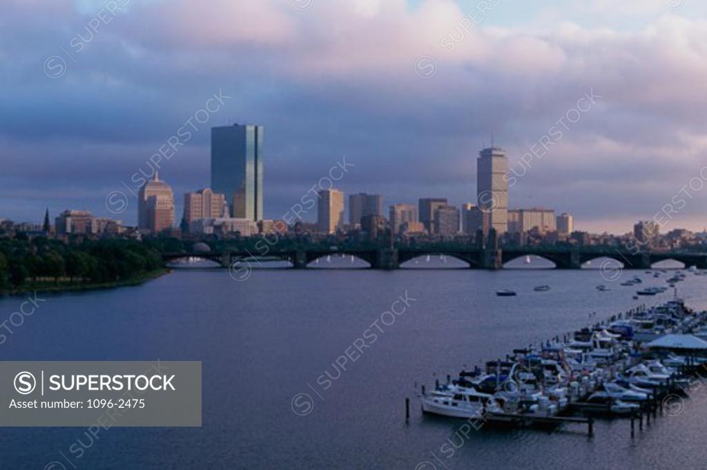 Stock Photo: 1096-2475 Boats docked in a harbor, Charles River, Boston, Massachusetts, USA