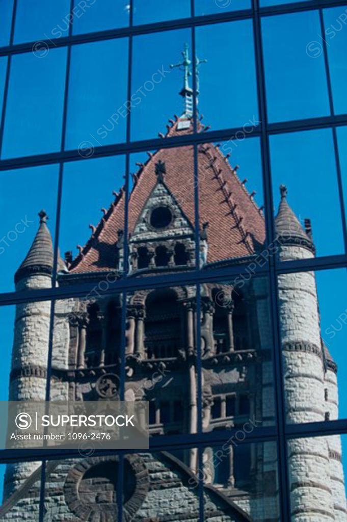 Stock Photo: 1096-2476 Reflection of a church on a building, Trinity Church, Boston, Massachusetts, USA