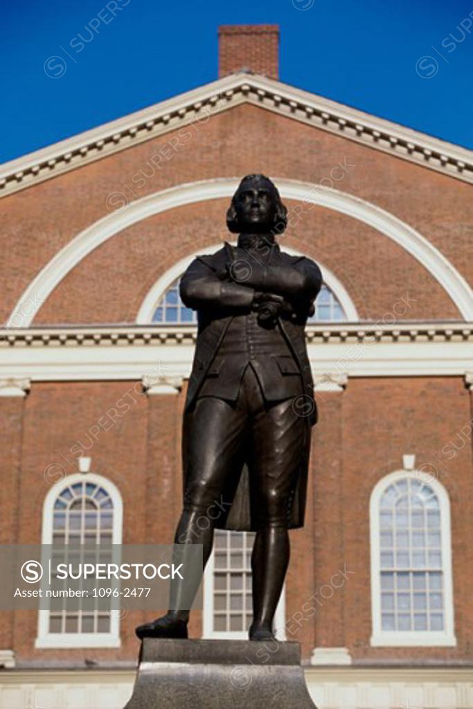 Stock Photo: 1096-2477 Low angle view of Samuel Adams Statue, Faneuil Hall, Boston, Massachusetts, USA