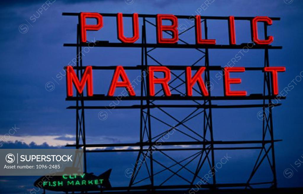 Stock Photo: 1096-2485 Neon sign, Pike Place Market, Seattle, Washington, USA