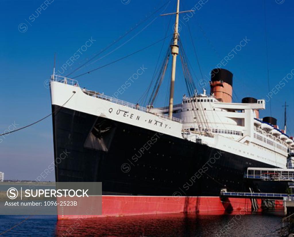 Stock Photo: 1096-2523B Queen Mary ship docked at Long Beach, California, USA