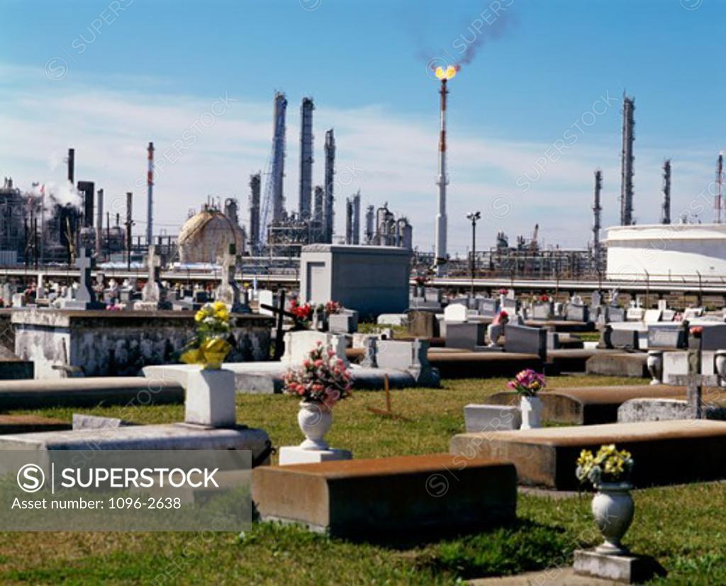 Stock Photo: 1096-2638 Cemetery with a factory in the background