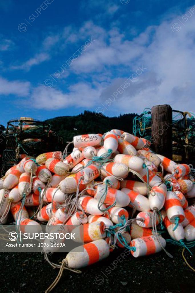 Stock Photo: 1096-2663A Heap of lobster buoys