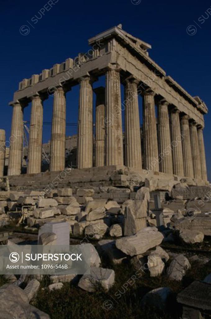Stock Photo: 1096-546B Low angle view of the old ruins of a temple, Parthenon, Athens, Greece