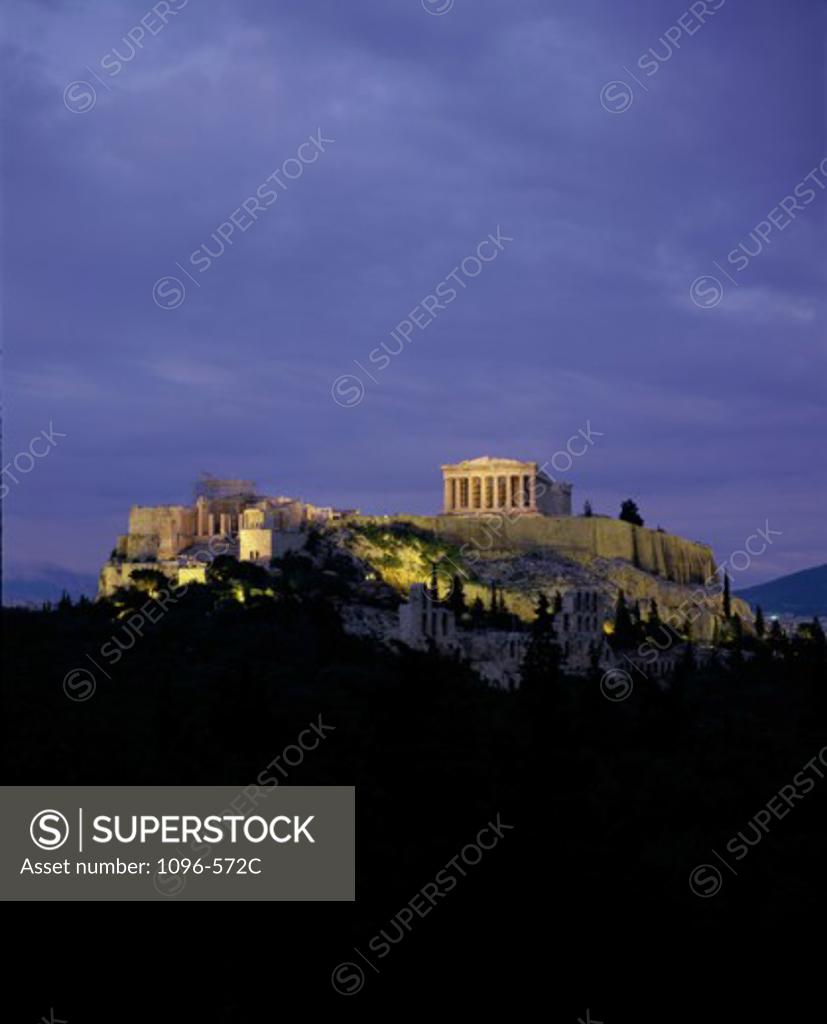 Stock Photo: 1096-572C Low Angle View of the Parthenon on a hill, Acropolis, Athens, Greece