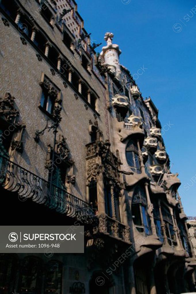Stock Photo: 1096-948 Low angle view of a building, Casa Batllo, Barcelona, Spain