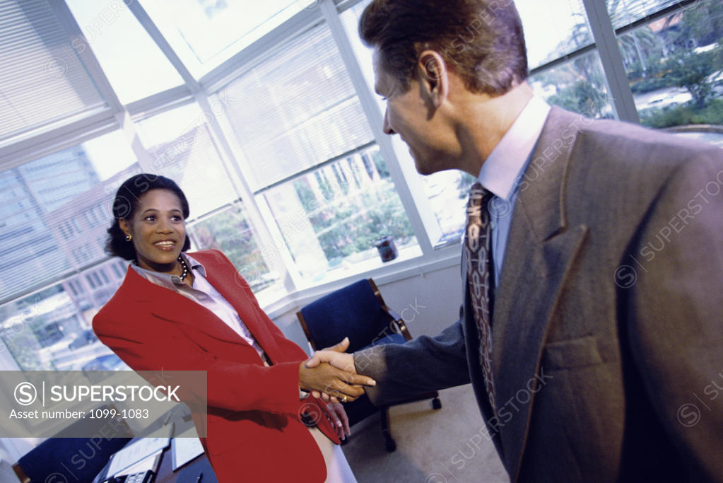 Stock Photo: 1099-1083 Businessman and a businesswoman shaking hands