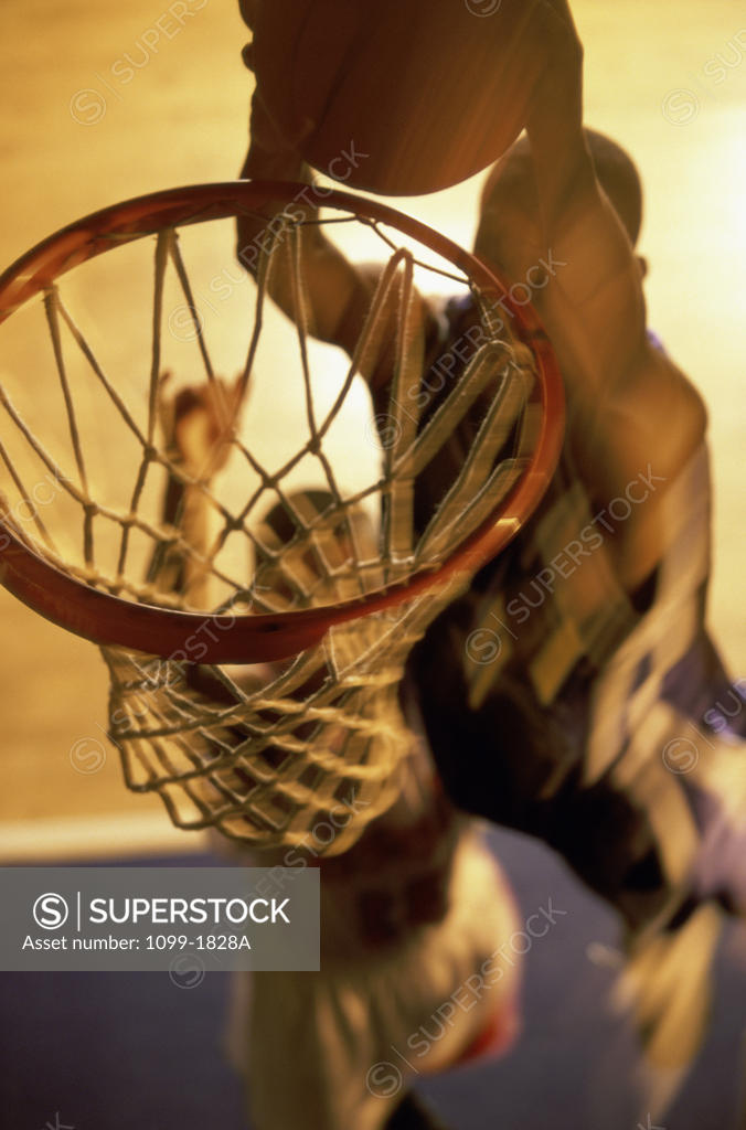 Stock Photo: 1099-1828A High angle view of two young men playing basketball