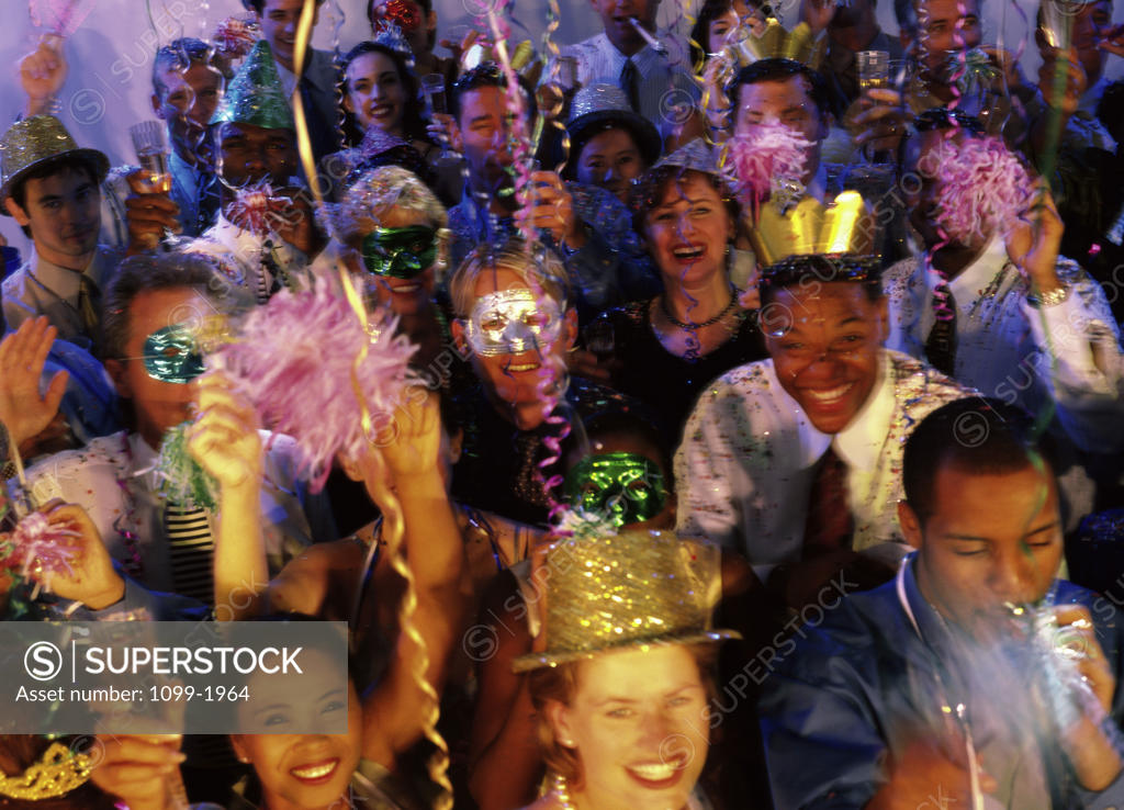 Stock Photo: 1099-1964 High angle view of a group of young people at a New Year's party