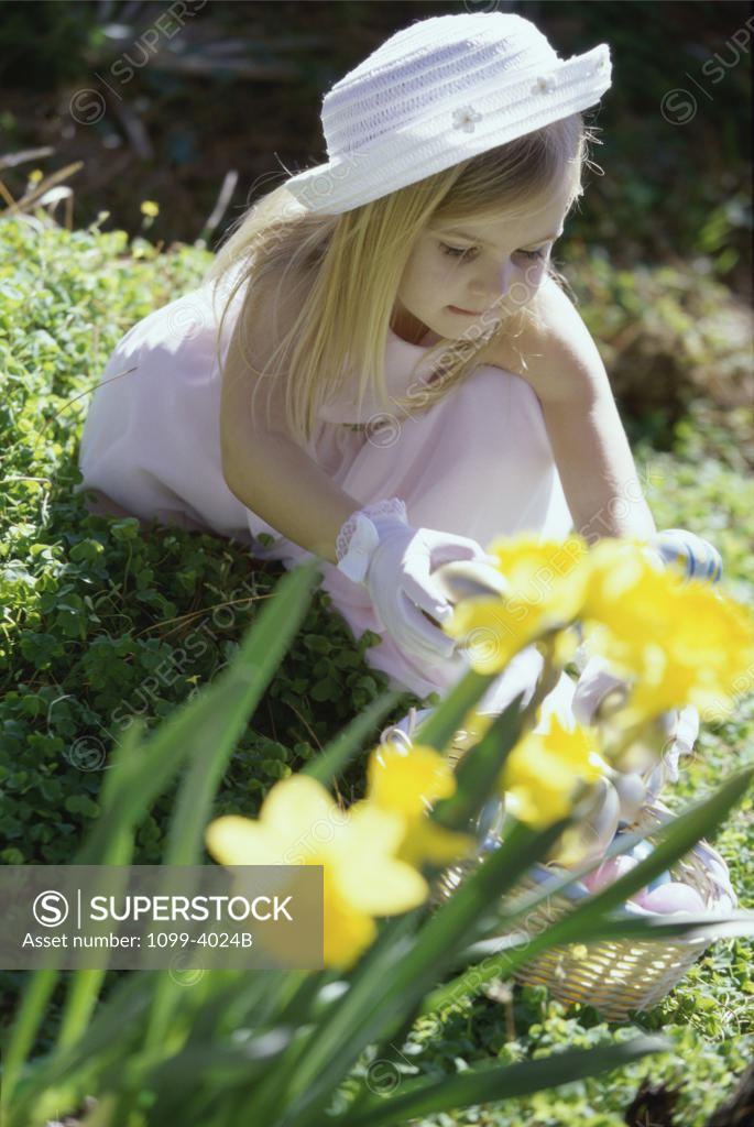 Stock Photo: 1099-4024B Girl collecting flowers