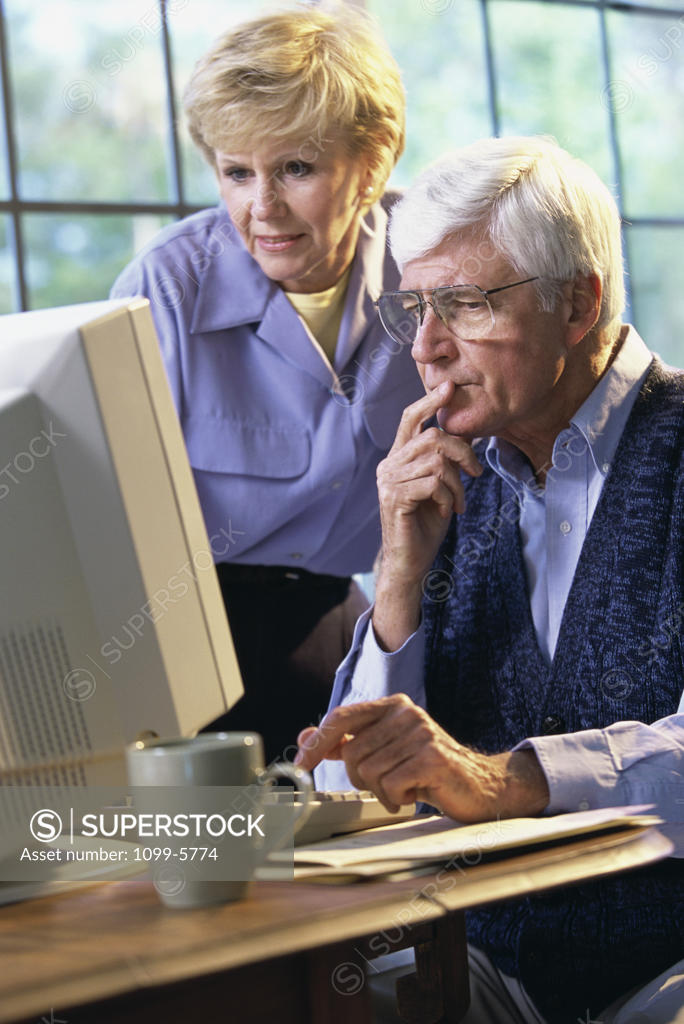 Stock Photo: 1099-5774 Senior couple using a computer