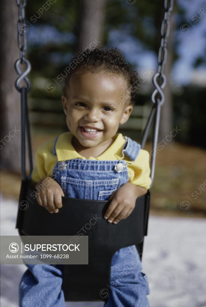 Stock Photo: 1099-6823B Portrait of a boy sitting on a swing
