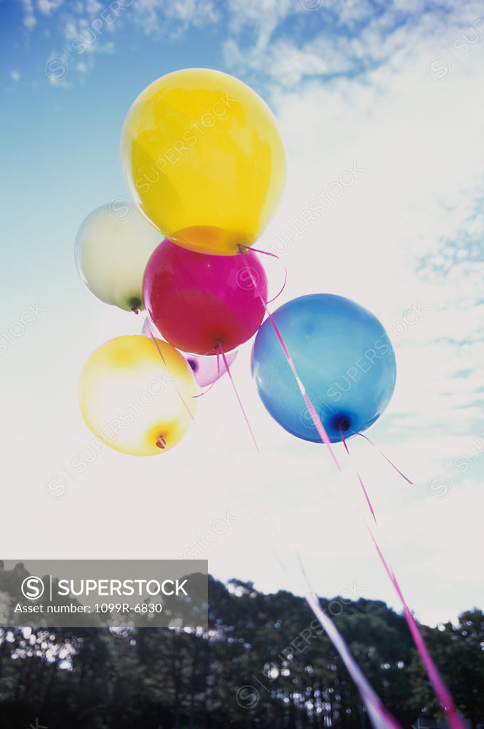 Stock Photo: 1099R-6830 Low angle view of balloons on strings